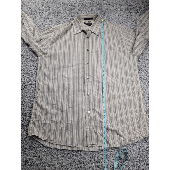 Express Shirt Men Large Gray Striped Normcore Stretch Long Sleeve Preppy Casual - Picture 4 of 6